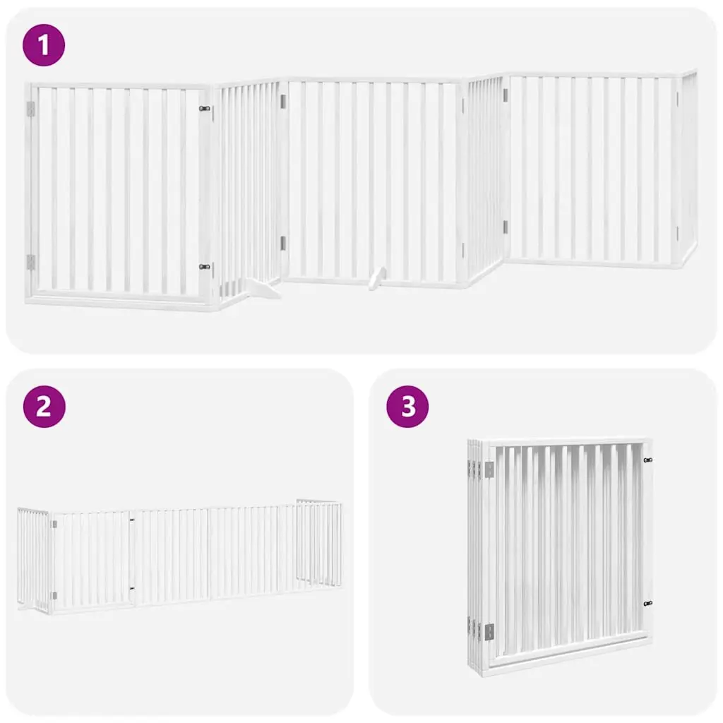 Dog Gate Foldable 6 Panels White Poplar Wood Pet Safety Barrier Enclosure