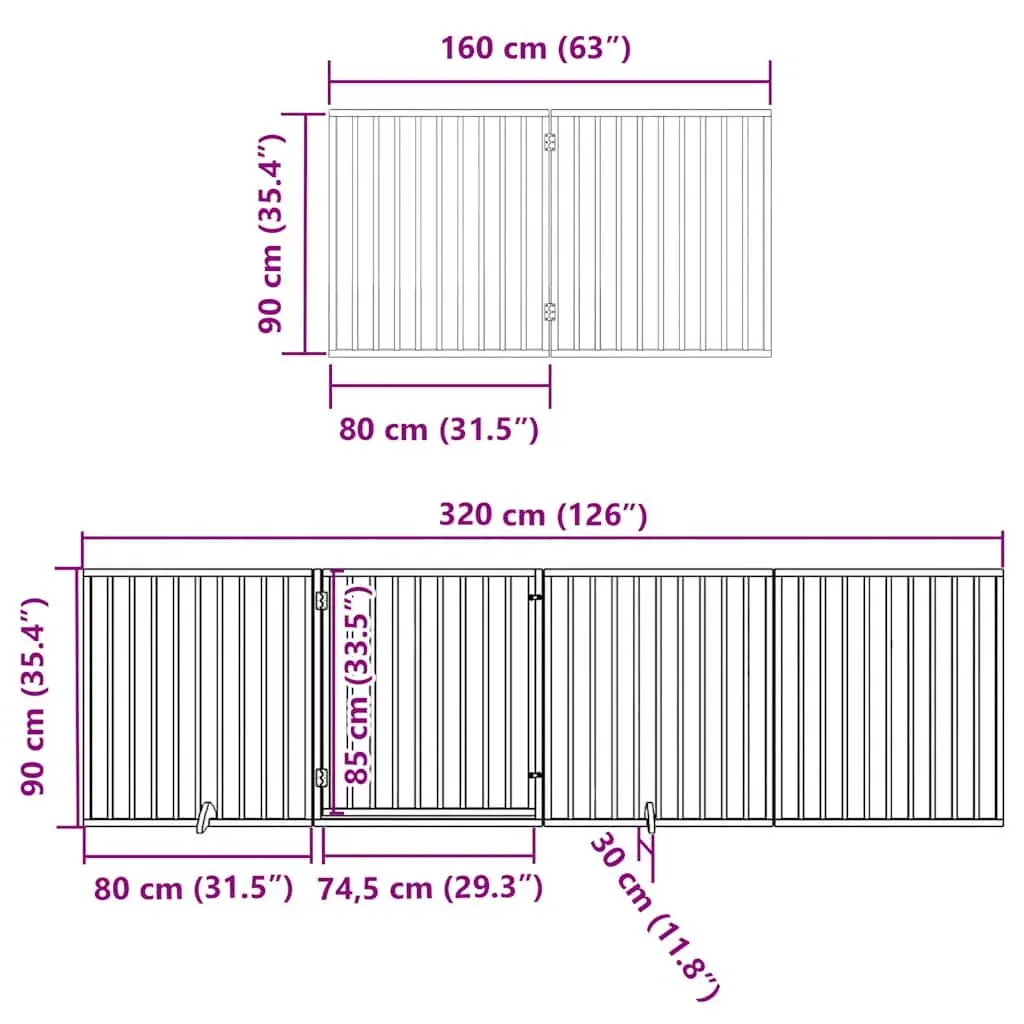 Dog Gate Foldable 6 Panels White Poplar Wood Pet Safety Barrier Enclosure
