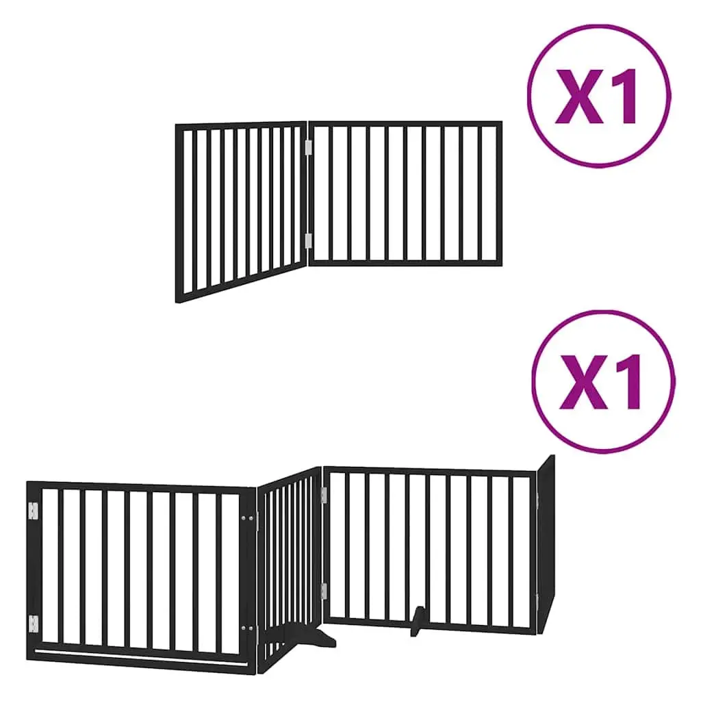 Dog Gate with Door Foldable 6 Panels Black 480cm Poplar Wood Pet Pen Safety
