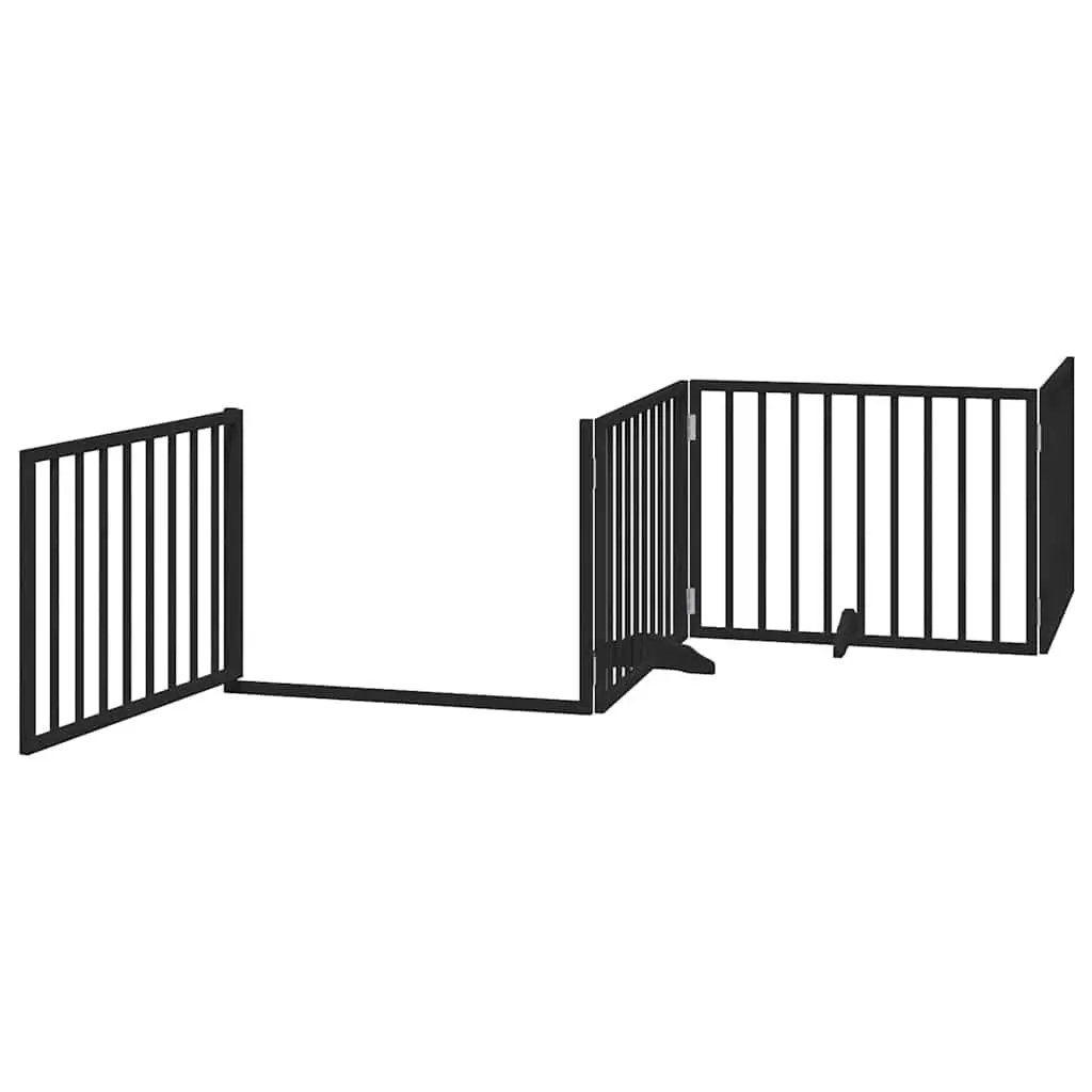 Dog Gate Foldable 8 Panels Black Poplar Wood Pet Safety Barrier with Door Lock