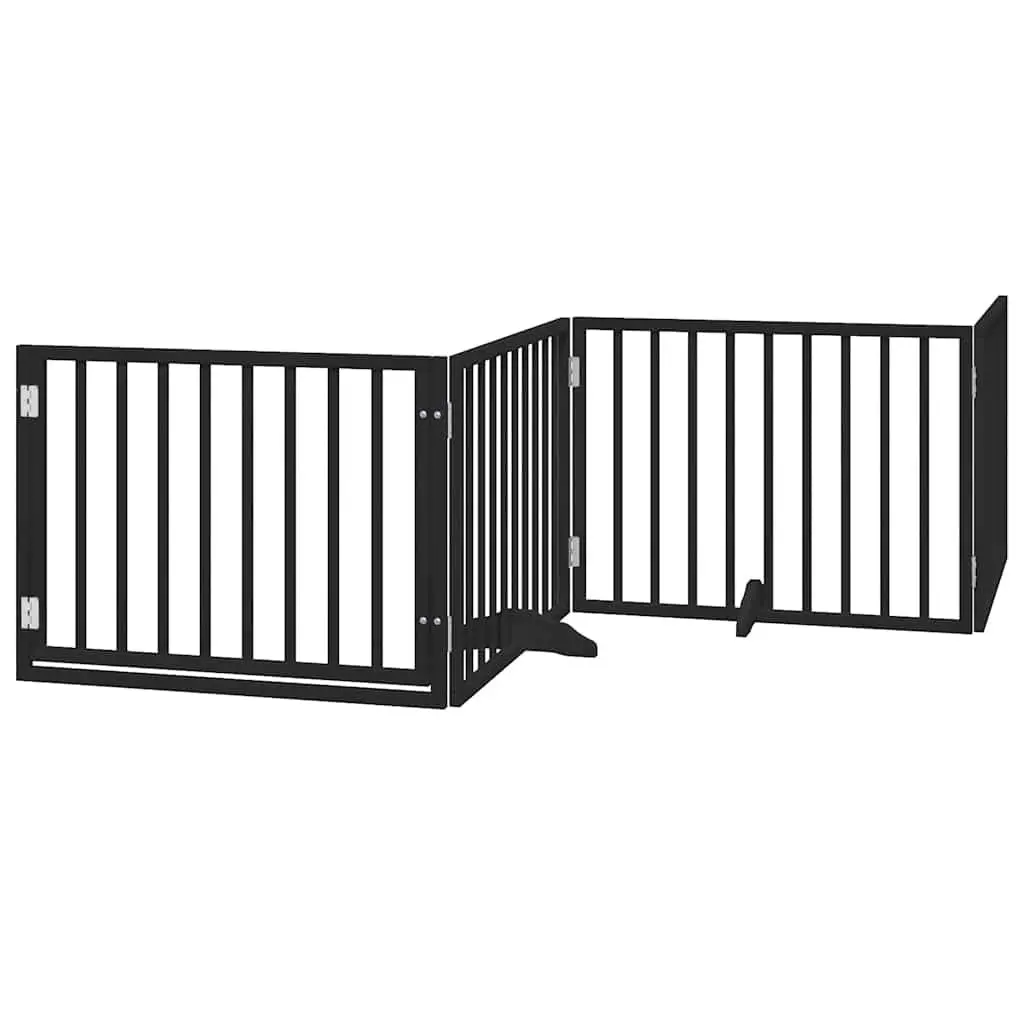 Dog Gate Foldable 10 Panels Black Poplar Wood Pet Safety Barrier Door Enclosure