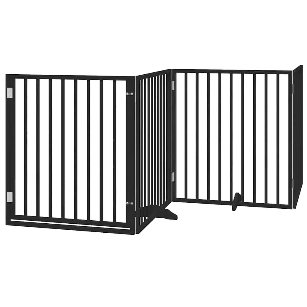 Pet Safety Barrier Foldable Dog Gate 6 Panels Black for Indoor Use