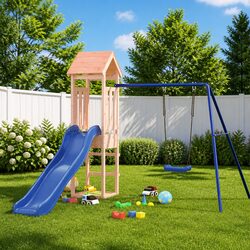 Outdoor Wooden Playset with Swing, Climbing Frame, and Slide