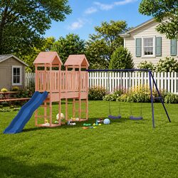 Wooden Outdoor Playset with Swing Slide Climbing Frame Sandbox Backyard Play
