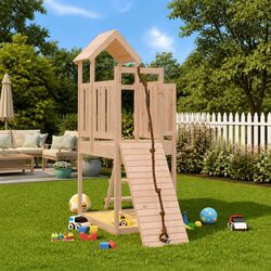 Wooden Playhouse Climbing Wall Rope Ladder Sand Pit Garden Backyard Play Frame