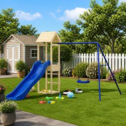 Wooden Outdoor Playset Climbing Frame Swing Slide Sandbox Brown Garden