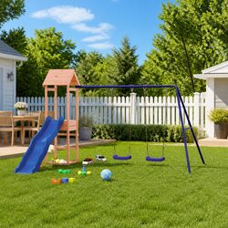 Wooden Playset: Climbing Frame, Slide, Swing, Sandpit Details