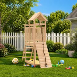 Specifications of Brown Wooden Playhouse with Climbing Wall