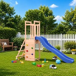 Outdoor Wooden Playset Climbing Frame Slide Sandpit Rockwall Wave Slide Platform