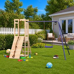 Outdoor Wooden Playset: Climbing Frame, Swing, Sandbox