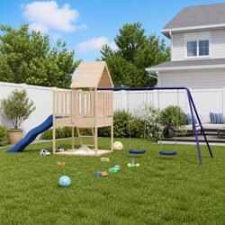 Wooden Playset with Slide, Swings, and Sandbox for Ages 3-8