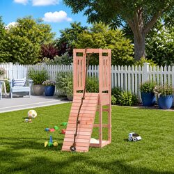 Wooden Playhouse Climbing Wall Sandbox Platform Garden Play Equipment Brown
