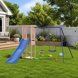 Outdoor Playset with Swing, Slide, and Sandpit