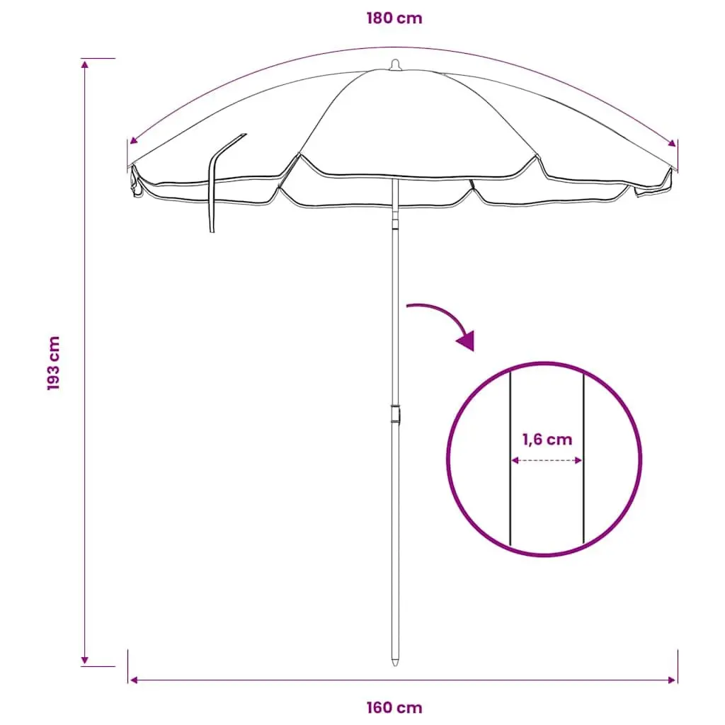 Garden Shade Umbrella 180cm Anthracite with Steel Pole and Adjustable Tilt Function for Outdoor Use
