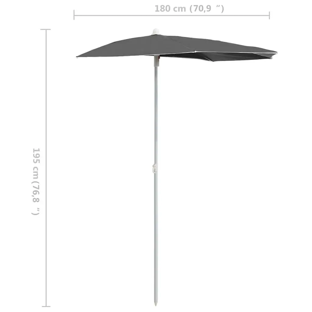 Half Round Parasol for Garden Outdoor Use Anthracite 180 x 90 cm UV Protective Polyester Cover Steel Pole