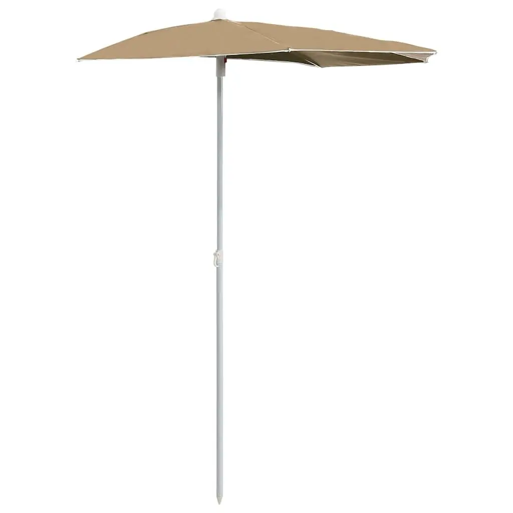 Half Round Garden Parasol Outdoor Sun Shade Umbrella with Pole Taupe 180 x 90 cm