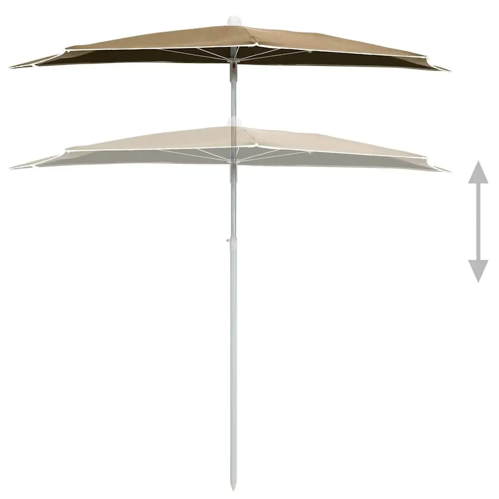 Half Round Garden Parasol Outdoor Sun Shade Umbrella with Pole Taupe 180 x 90 cm
