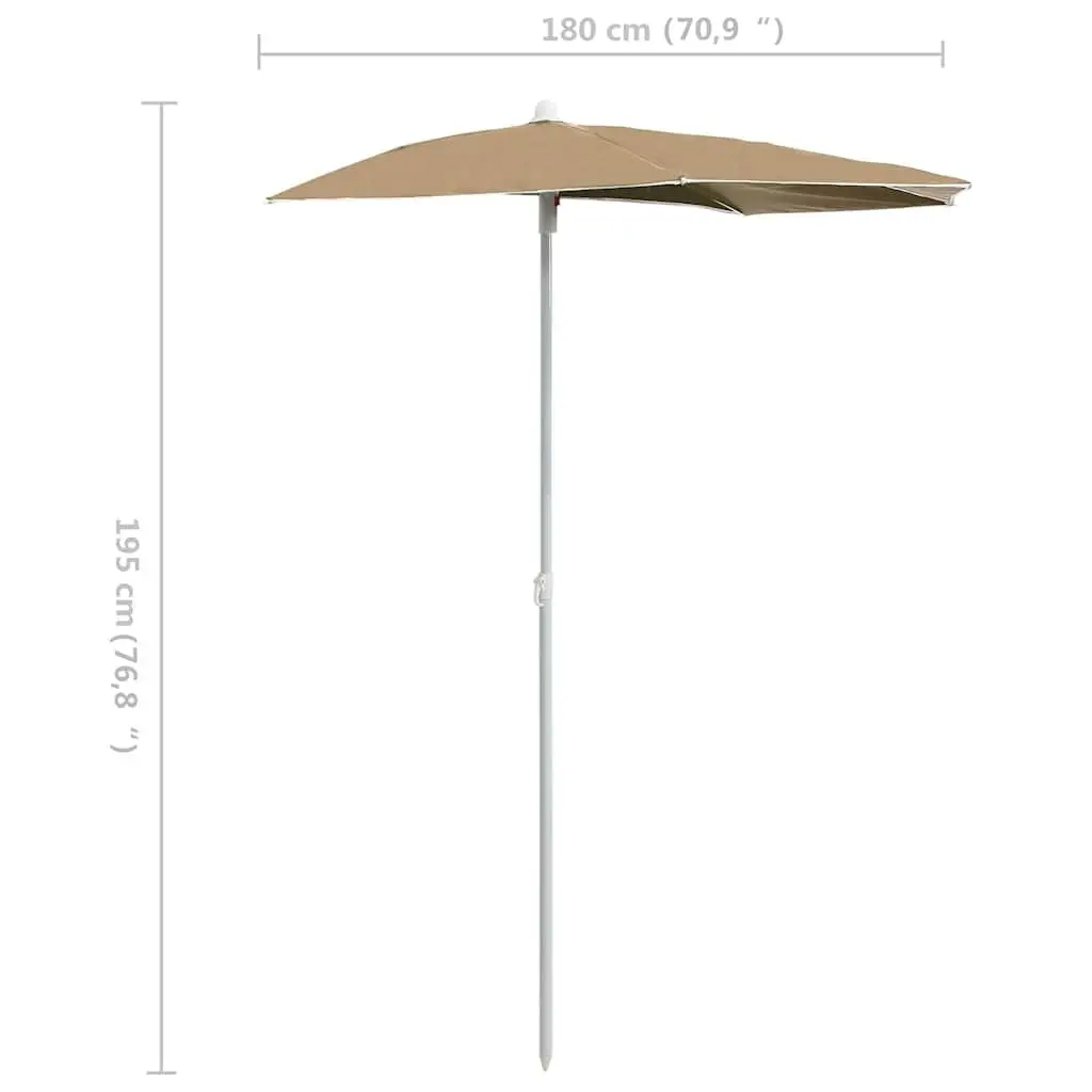 Half Round Garden Parasol Outdoor Sun Shade Umbrella with Pole Taupe 180 x 90 cm