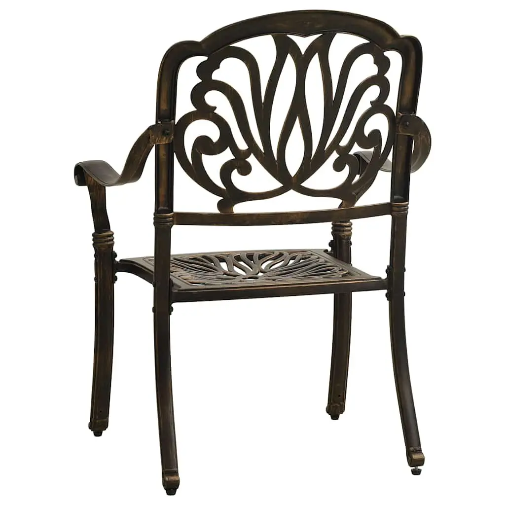 Cast Aluminium Dining Chairs for Outdoor Use Brown Set of 2 Weather Resistant