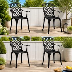 Garden Chairs Set of 4 Cast Aluminium Dining Outdoor Seating Black