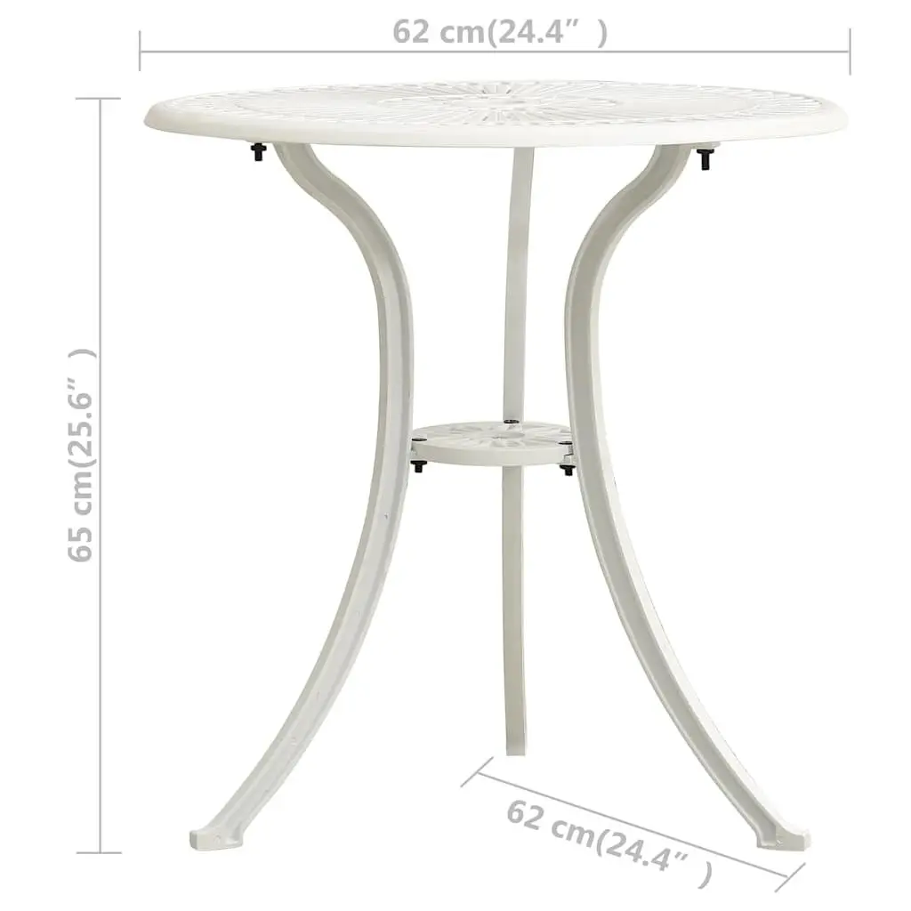 Outdoor Patio Garden Table White Cast Aluminium 62cm for Tea Coffee