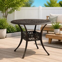 90x90x74 cm Brown Outdoor Garden Table with Umbrella Hole