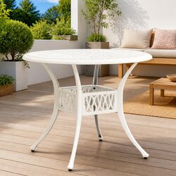 Garden Table White Outdoor Patio Furniture Cast Aluminium Square 90x90x74cm