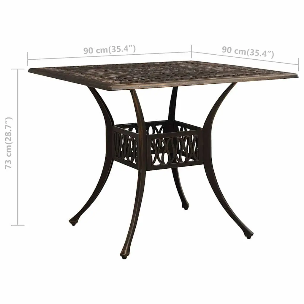 Garden Table Outdoor Use Cast Aluminium Brown 90W x 90D x 73H cm