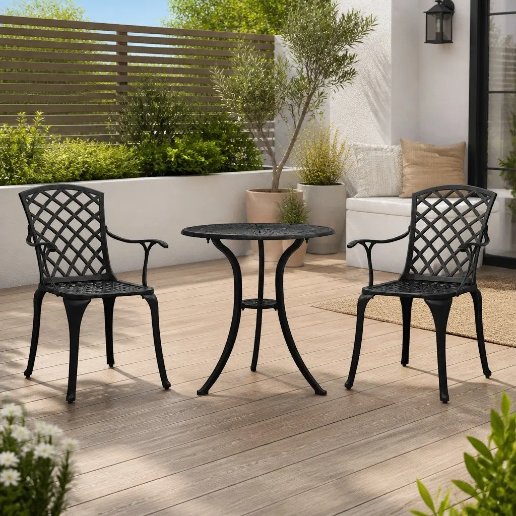 Bistro Set Outdoor Use 3 Piece Cast Aluminium Black