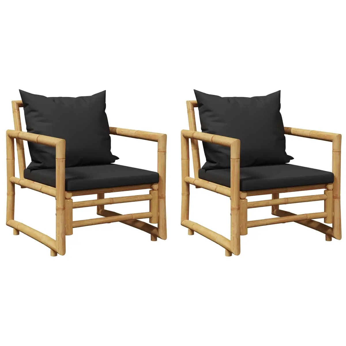 Bamboo Garden Chairs for Outdoor Use with Grey Cushions Set of 2