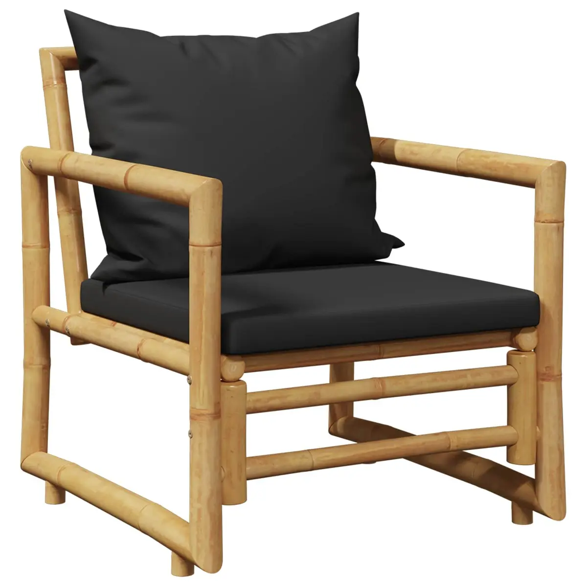 Bamboo Garden Chairs for Outdoor Use with Grey Cushions Set of 2