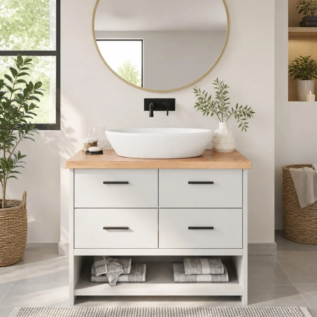 Bathroom Countertop Solid Oak Wood Light Brown Treated Vanity Top 100x50cm