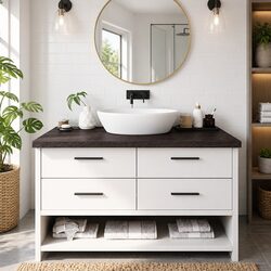 Bathroom Countertop Dark Brown Treated Solid Oak Wood Vanity Top Worktop