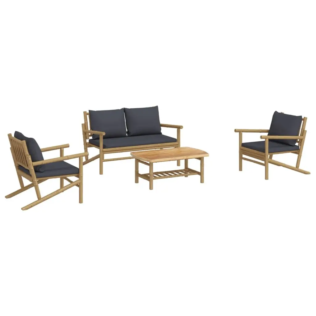Bamboo Garden Lounge Set 4 Piece Outdoor Furniture for Patio Brown