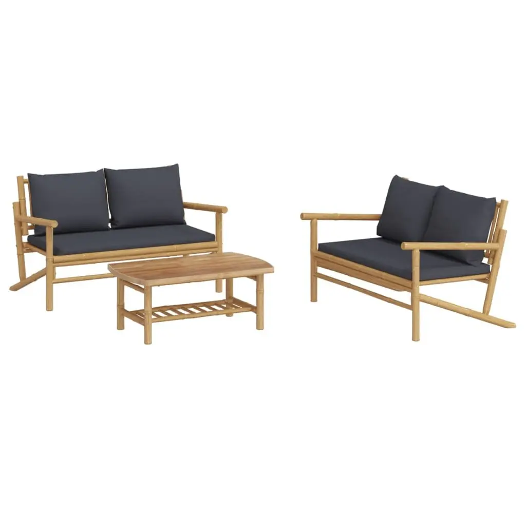 Garden Lounge Set 3 Piece Outdoor Furniture Bamboo Cushions for Garden Patio