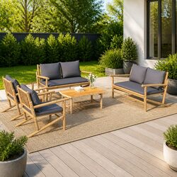 5 Piece Bamboo Garden Lounge Set Outdoor Furniture with Cushions Brown