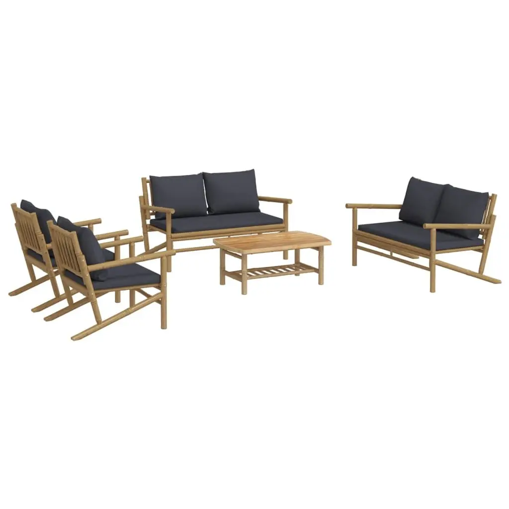 5 Piece Bamboo Garden Lounge Set Outdoor Furniture Brown