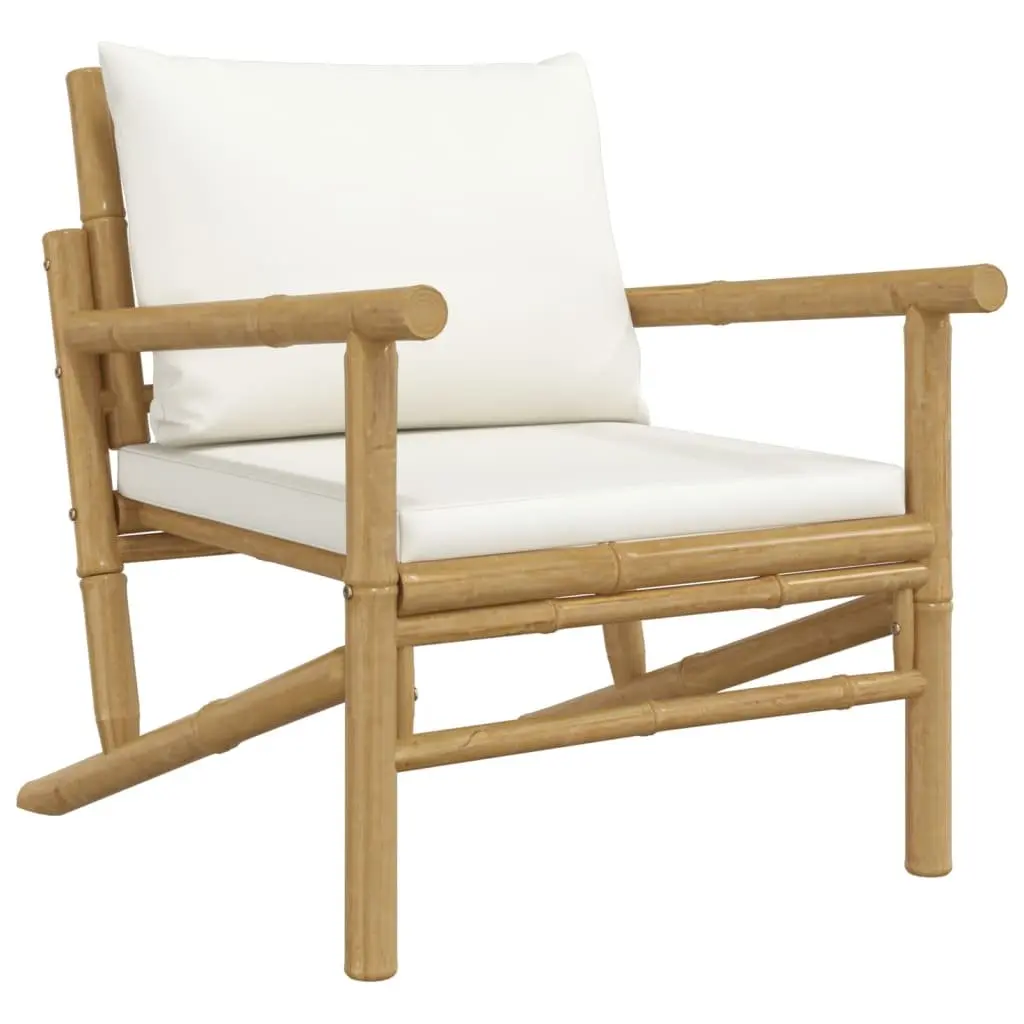 Bamboo Lounge Set 5 Piece Outdoor Furniture for Garden Use with Cream Cushions