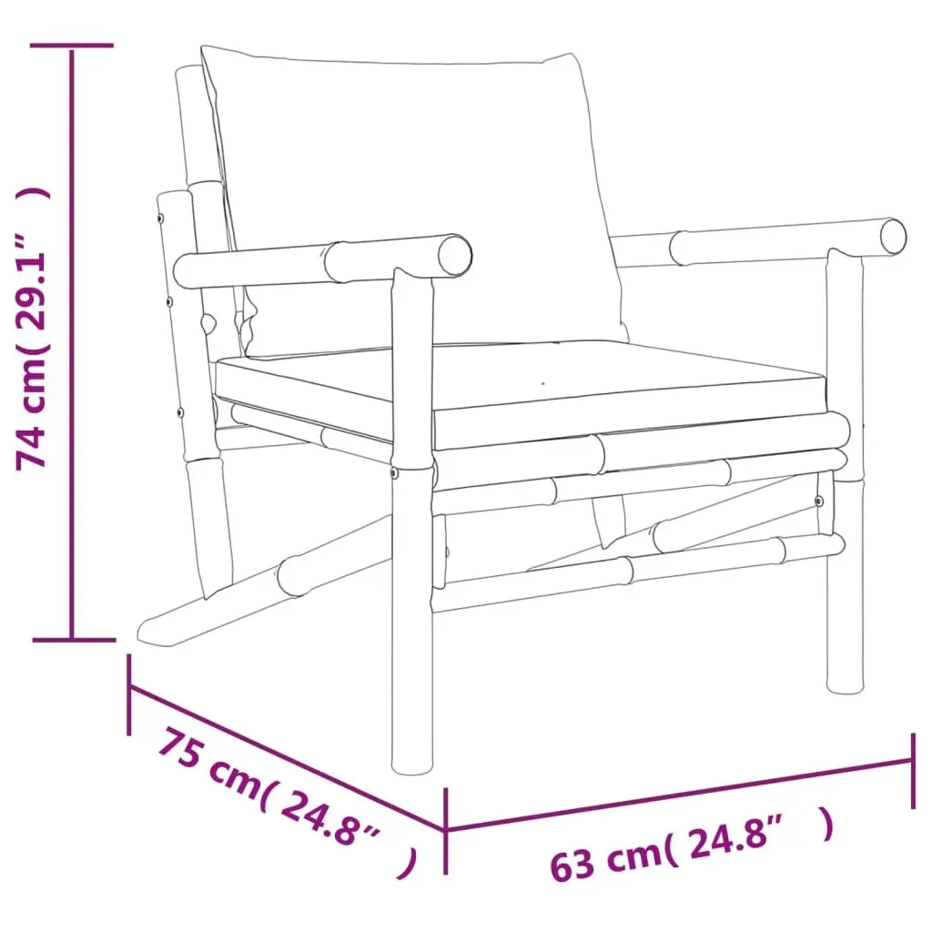 Bamboo Lounge Set 5 Piece Outdoor Furniture for Garden Use with Cream Cushions