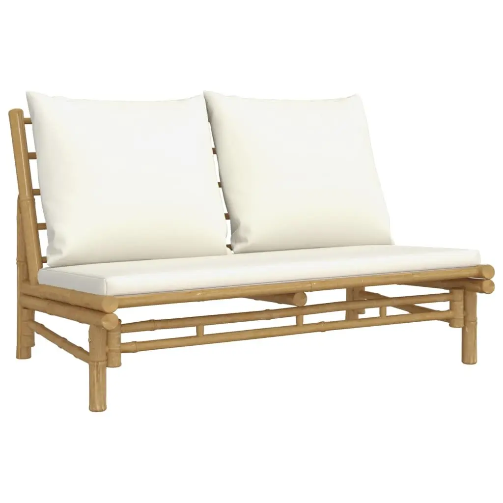 Bamboo Garden Lounge Set Outdoor Furniture 4 Piece with Cream Cushions Brown