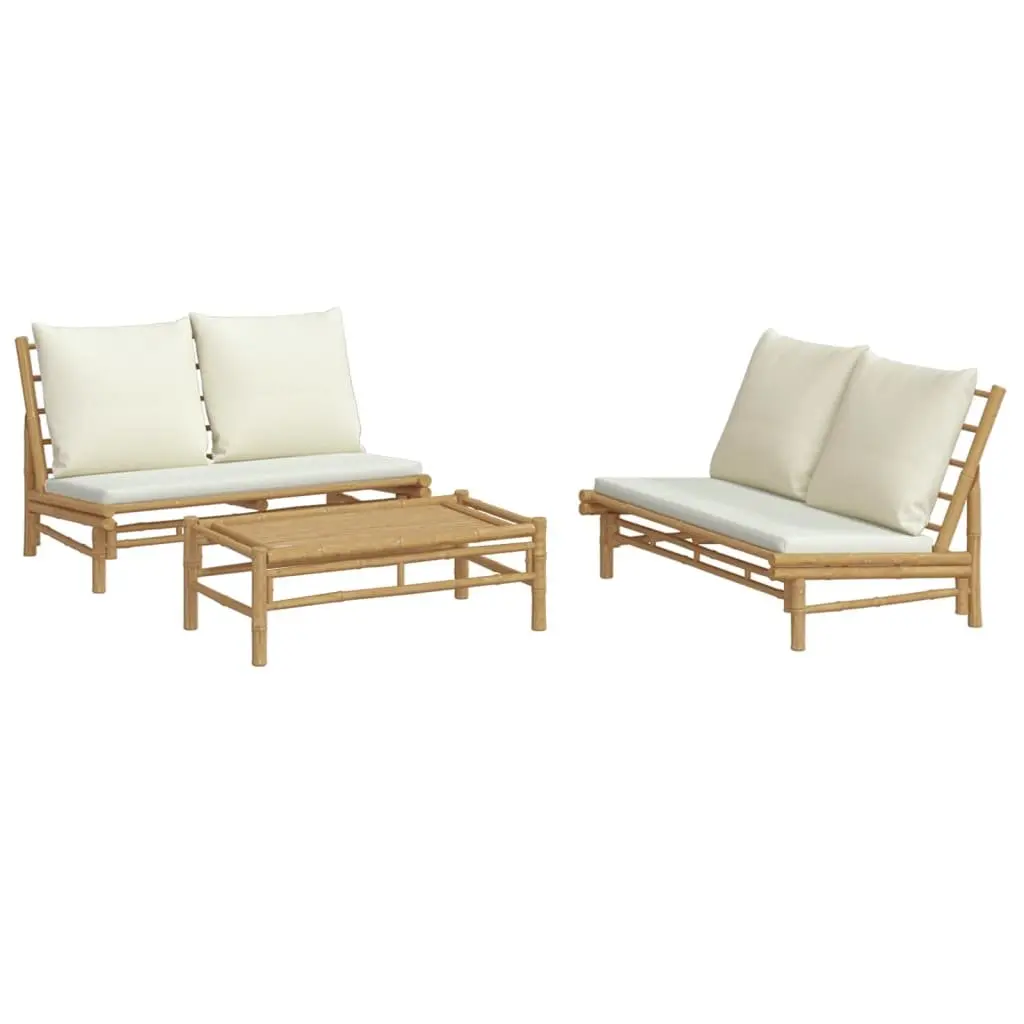3 Piece Bamboo Garden Lounge Set with Cream Cushions