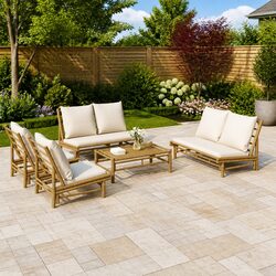 5-Piece Modular Bamboo Garden Lounge Set with Cream Cushions