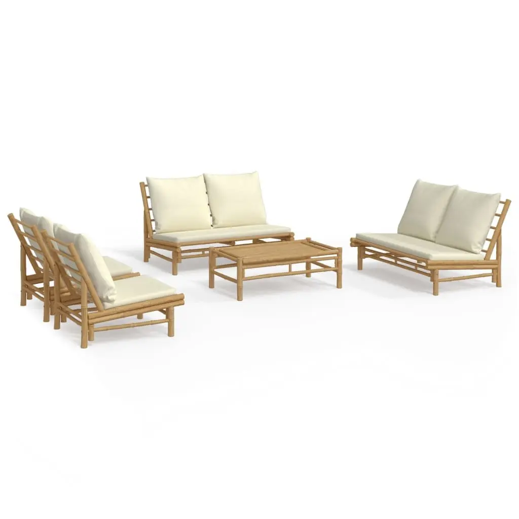 ModularBamboo5PieceOutdoorLoungeSetwithCushionsforGardenPatioBrown