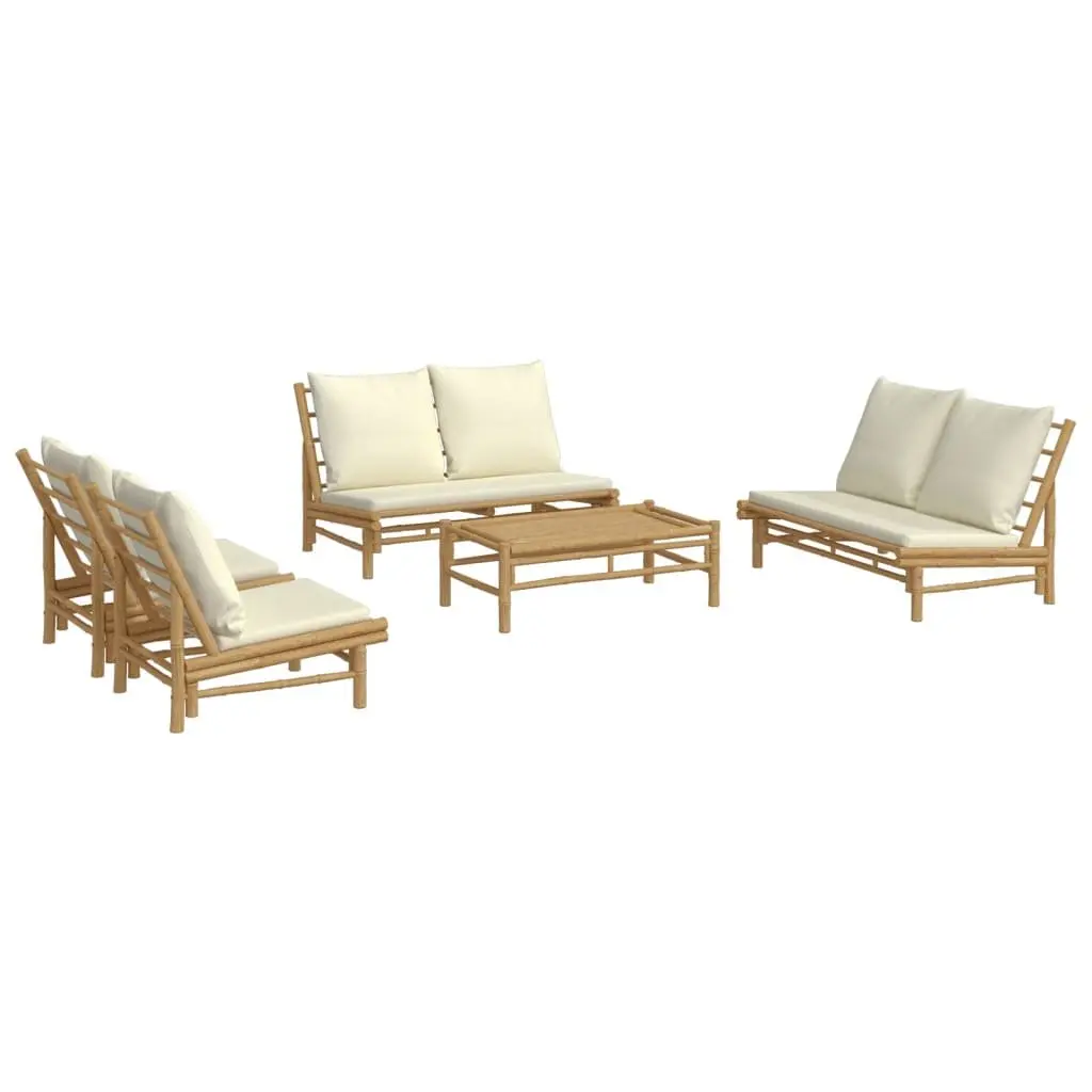 ModularBamboo5PieceOutdoorLoungeSetwithCushionsforGardenPatioBrown