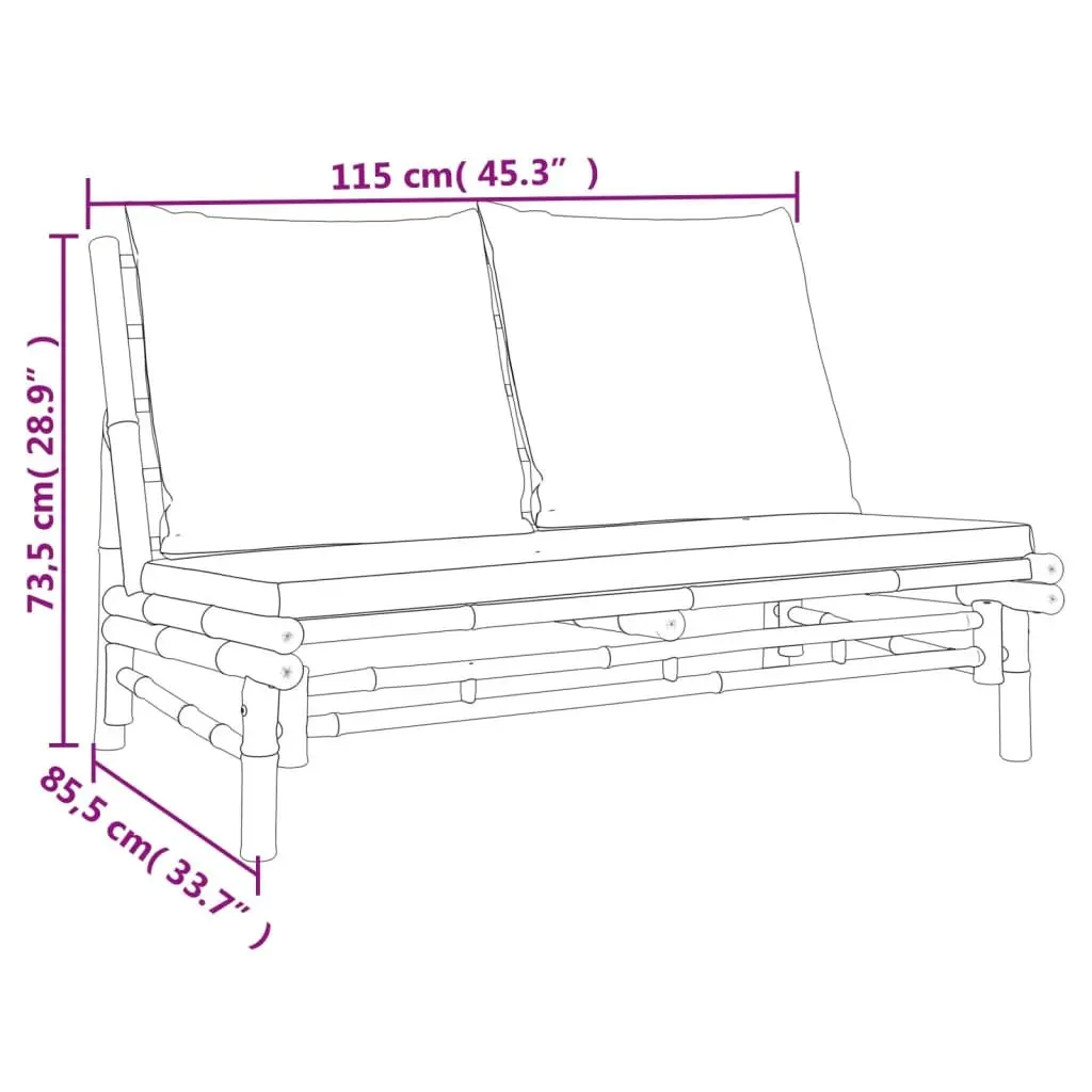 ModularBamboo5PieceOutdoorLoungeSetwithCushionsforGardenPatioBrown