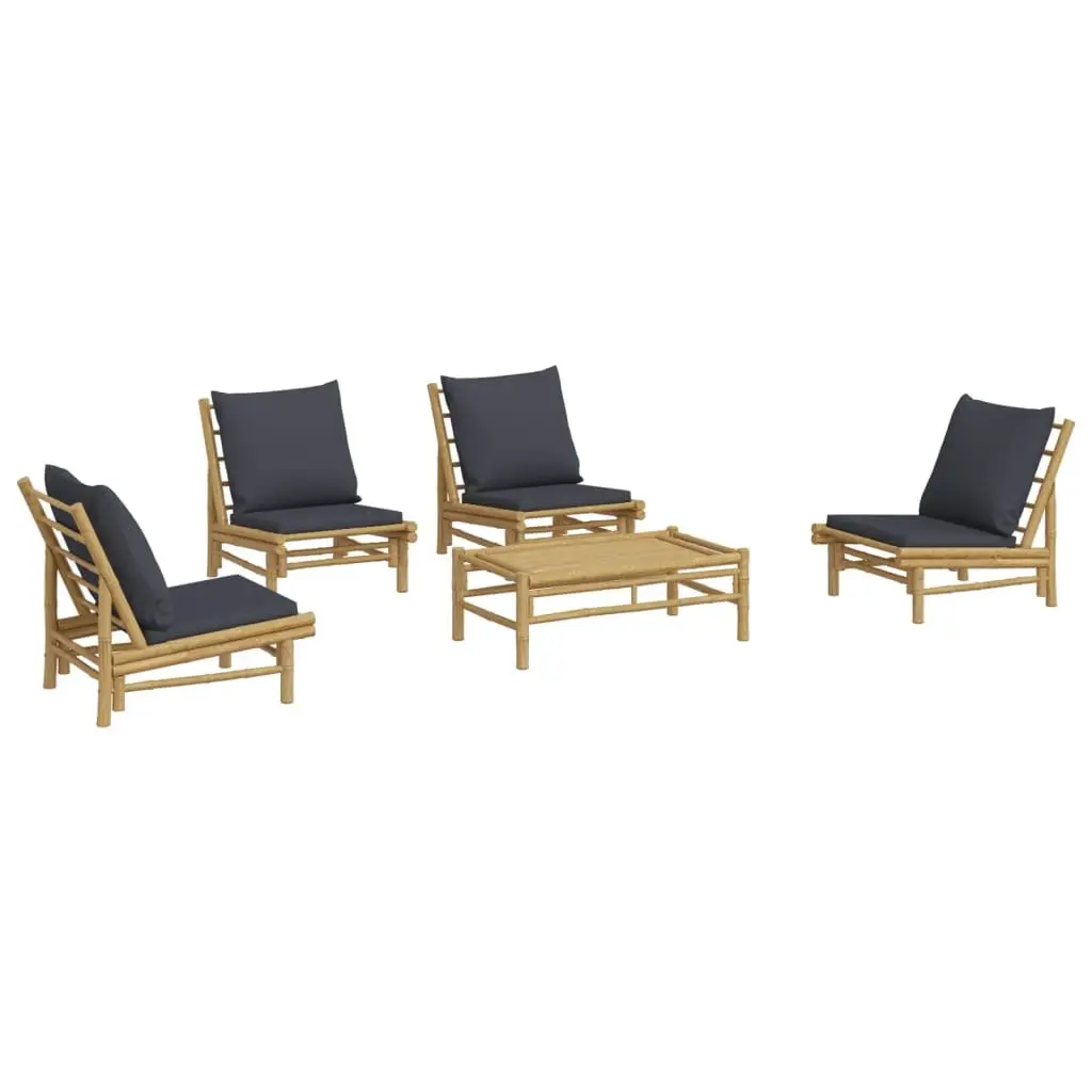 5 Piece Bamboo Garden Lounge Set Outdoor Furniture Brown