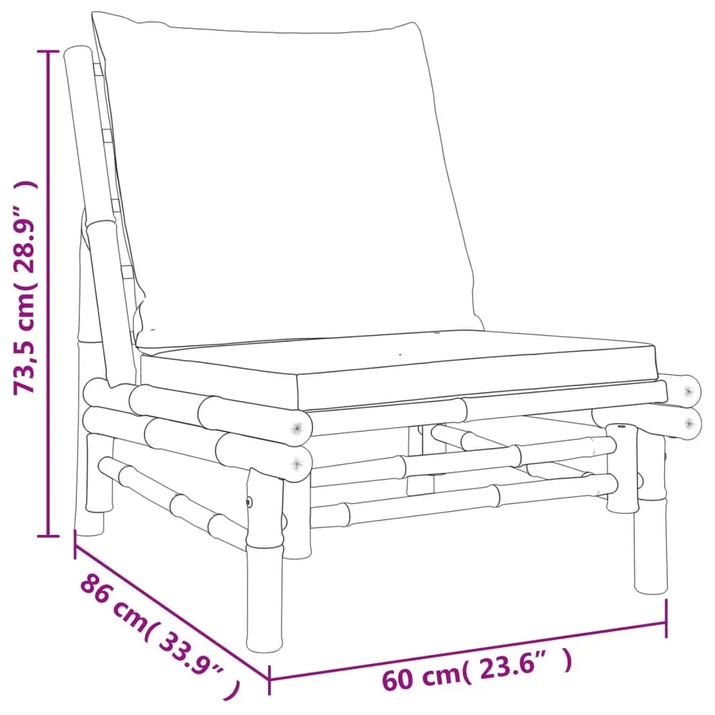 5 Piece Outdoor Garden Lounge Set Bamboo Furniture Cream White Cushions
