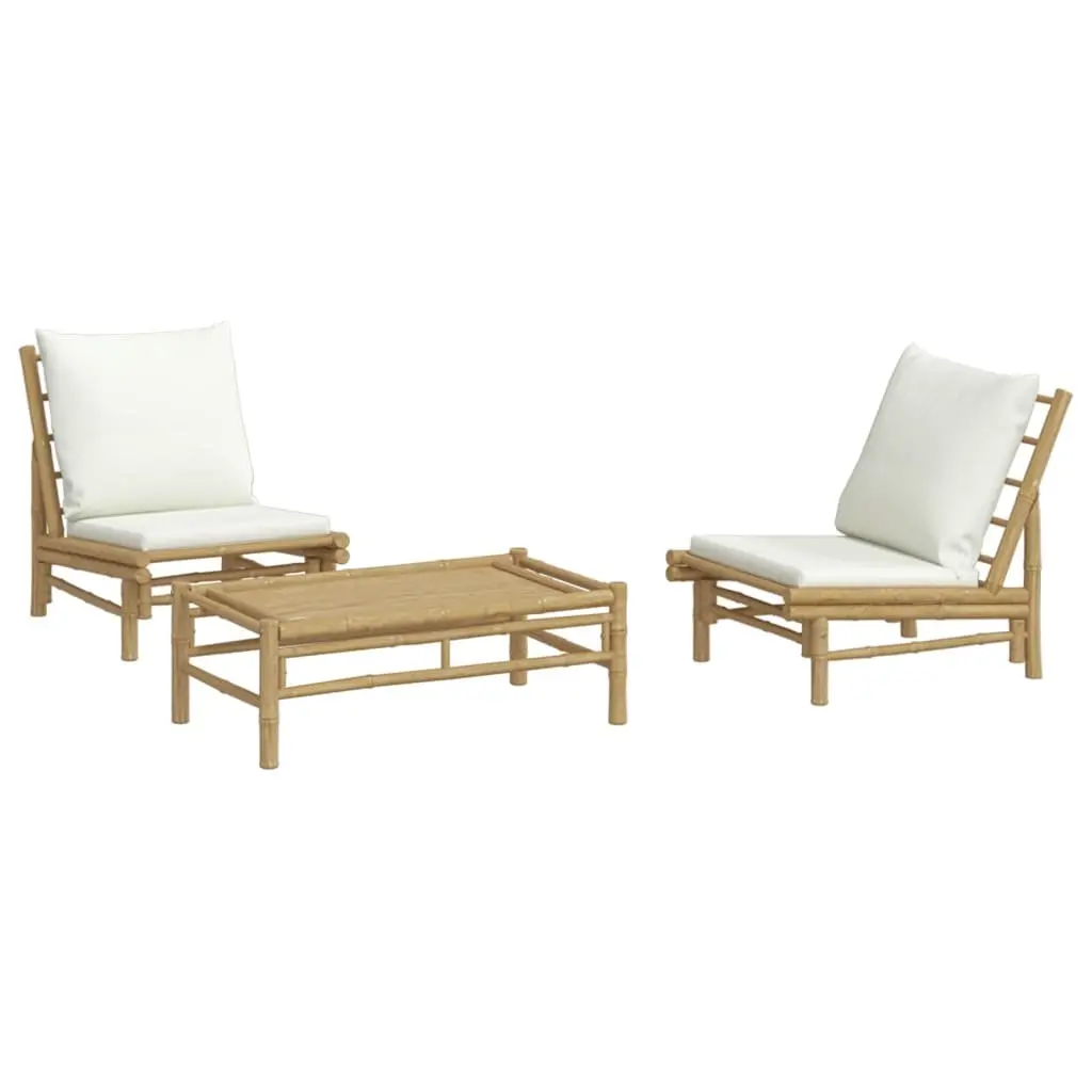 Bamboo Garden Lounge Set 3 Piece Outdoor Furniture for Patio and Garden with Cream Cushions