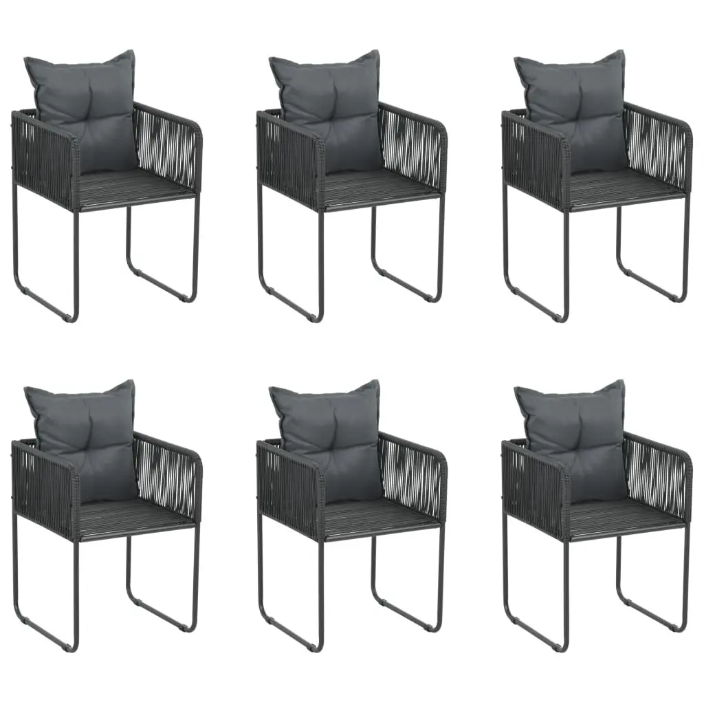 7 Piece Garden Dining Set Outdoor Use Black Glass Table Rattan Chairs