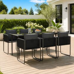 7-Piece Garden Dining Set: Black PE Rattan and Steel Frame